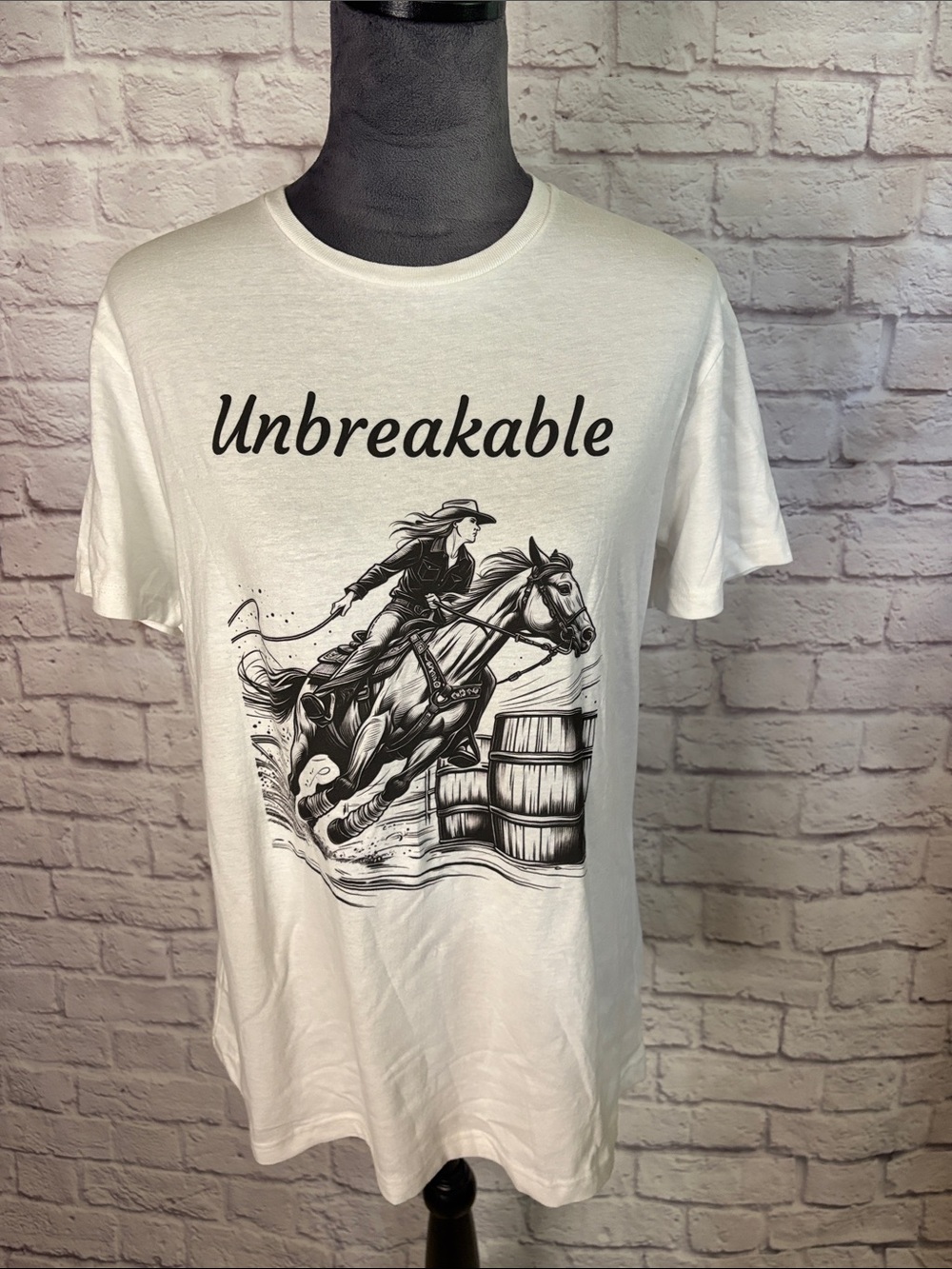 Unbreakable Barrel Racing White Graphic Women’s Tee